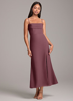 Azazie Saige Jurken voor bruidsmeisjes Converteerbaar Jurk van Chiffon met Kolom Off the Shoulder Sangria image7
