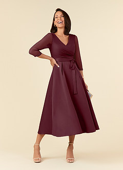 Azazie Maritza Mother of the Bride Dresses Cabernet A-Line Pleated Matte Satin Dress image5