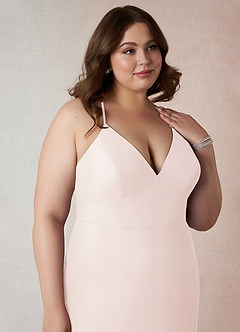 Azazie Becca Bridesmaid Dresses Rose Petal Sheath V-Neck Chiffon Dress image12