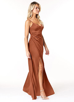Azazie Marchella Bridesmaid Dresses Cedar Rose A-Line Corset Stretch Satin Dress image5