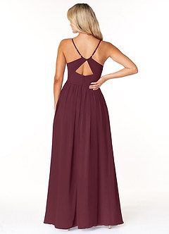 Azazie Dominic Robes de demoiselle d'honneur Robe Trapèze en Mousseline de soie Col V plissé Cabernet image2