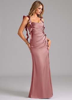 Azazie Jessamine Bridesmaid Dresses Dusty Rose A-Line Corset Stretch Satin Dress image4