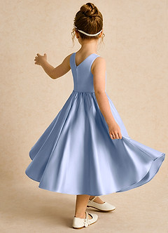Azazie Hermia Robe Demoiselle D'honneur Fillette Robe Trapèze en Mat Satiné Sans manches Eis image5