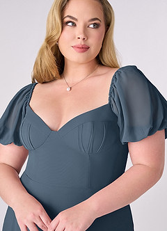 Barbie ♥ Azazie Abiti da Damigella Abito A-Line in Chiffon Plissettato Blu Nettuno image10