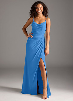 Azazie Deandra Vestidos de damas de honor Vestido de Azul Grisaceo de Gasa de Corte Sirena con Plisado image1