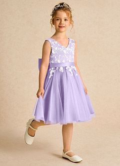 Azazie Butterfly Flower Girl Dresses Lilac A-Line Lace Dress image3