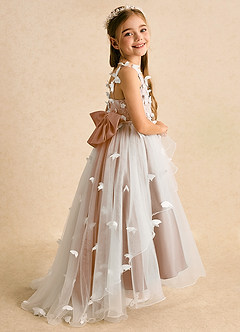 Azazie Darlina Flower Girl Dresses Ivory Champagne Rose Ball-Gown Lace Tulle Dress image1