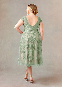 Azazie Sanna Abiti per la Madre della Sposa Abito A-Line in Tulle in Pizzo con Scollo a U Salvia Polverosa Champagne image8