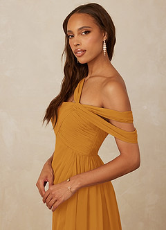 Christian Siriano Bridal for Azazie 1014 Brautjungfernkleider A-Linie Schulterfrei Chiffon Kleid Butterscotch image2