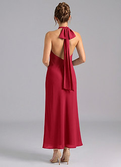 Azazie Velli Brautjungfernkleider Meerjungfrau-Linie Hoher Kragen Chiffon Kleid Scharlachrot image2