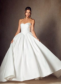 Azazie Celestia Wedding Dresses Diamond White Ball-Gown Strapless Matte Satin Dress image5
