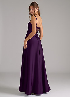 Azazie Valentine Bridesmaid Dresses Grape A-Line Corset Stretch Satin Dress image2