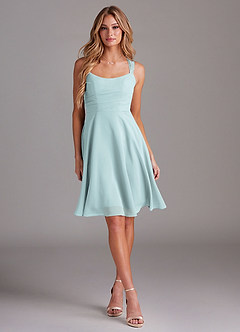Azazie Vina Bridesmaid Dresses Mist A-Line Lace Chiffon Dress image3