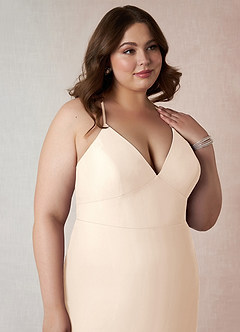 Azazie Becca Brautjungfernkleider Etui V-Hals Chiffon Kleid Alabaster Weiß image12