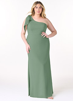 Azazie Rinna Bridesmaid Dresses Matcha Mermaid One Shoulder Stretch Crepe Dress image5