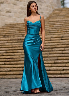 Glow Blauer See Ballkleid aus seidenartigem Satin image4