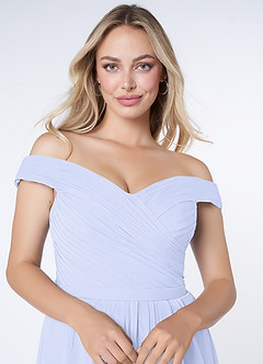 Azazie Audrianna Vestidos de damas de honor Vestido de Lavanda de Gasa de Corte en A Convertible con Hombros descubiertos image5