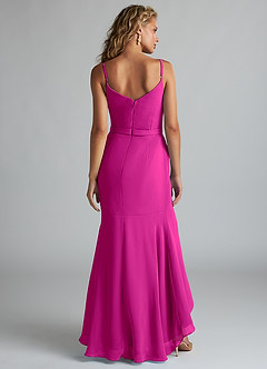 Azazie Summer Bridesmaid Dresses Fuchsia Mermaid Scoop Cowl Chiffon Dress image2