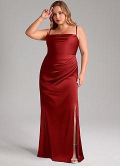 Azazie Leonis Brautjungfernkleider Wandelbar Meerjungfrau-Linie Plissee Stretch-Satin Kleid Granatapfelrot image12