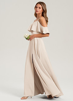 Azazie Jean Robes de demoiselle d'honneur Robe Trapèze en Satin extensible Épaule décolletée Albâtre Blanc image5