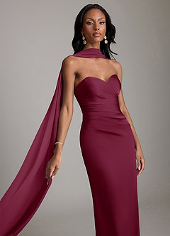 Azazie Sonora Vestidos de damas de honor Vestido de Mora de Satén Elástico de Corte Recto con Sin tirantes image4