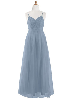 Azazie Layla A-Line Lace Floor-Length Junior Bridesmaid Dress image4