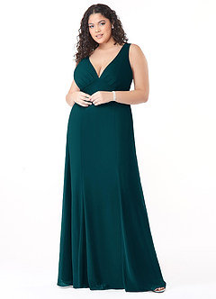 Azazie Christiana Brautjungfernkleider A-Linie V-Hals Gefaltet Chiffon Kleid Kiefer image7