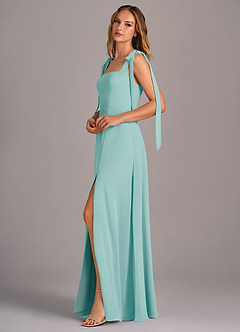 Azazie Debra Bridesmaid Dresses Aqua A-Line with Pockets Chiffon Convertible Dress image4
