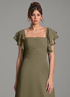 Azazie Dacia Bridesmaid Dresses Willow Green A-Line Ruched Chiffon Dress image2