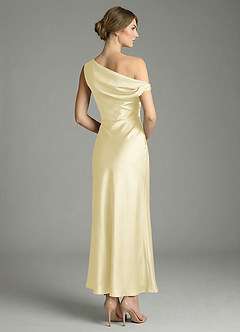 Azazie Emerson Bridesmaid Dresses Lemon Sorbet Mermaid Off the Shoulder Stretch Satin Dress image6