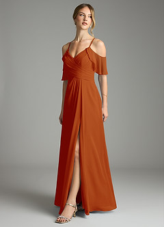 Azazie Dakota Bridesmaid Dresses Paprika A-Line V-Neck Pleated Chiffon Dress image4