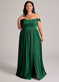 Azazie Calianna Bridesmaid Dresses Dark Green A-Line Off the Shoulder Stretch Satin Convertible Dress image8