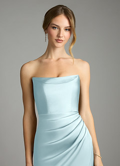 Azazie Leonis Bridesmaid Dresses Cloud Blue Mermaid Pleated Stretch Satin Convertible Dress image4