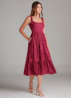 Azazie Alissa Brautjungfernkleider A-Linie mit Taschen Blumen-Burnout Kleid Burgunderrot image4