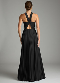 Azazie Afra Abiti da Damigella Abito A-Line in Chiffon Plissettato Nero image2