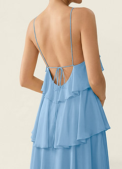 Nevieve Azul Pálido Vestido de vacaciones de gasa satinada con volantes image6
