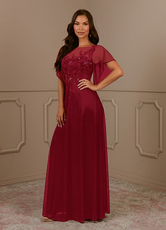 Azazie Cavell Mother of the Bride Dresses Burgundy A-Line Sequins Mesh Dress image3