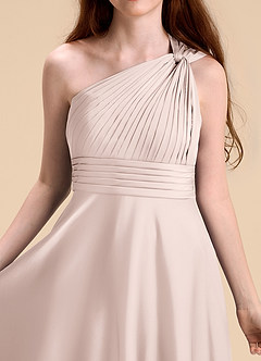 Azazie Charlize Junior Abito A-Line in Raso Elasticizzato Plissettato Rosa Rossore image7