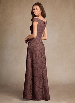 Azazie Moore Mother of the Bride Dresses Espresso A-Line Boatneck Floral Burnout Dress image2