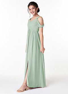 Azazie Lianne Junior Agave A-Line Off the Shoulder Chiffon Dress image3