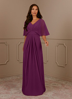 Azazie Oksana Mother of the Bride Dresses Raspberry A-Line V-Neck Pleated Chiffon Dress image2
