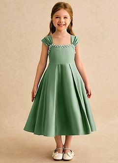 Azazie Yosemite Flower Girl Dresses Matcha Ball-Gown Sweetheart Neckline Matte Satin Dress image4