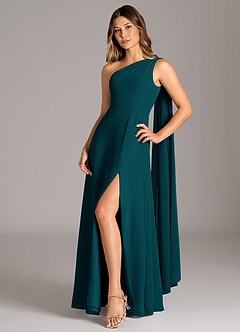 Azazie Tella Abiti da Damigella Abito A-Line in Chiffon Monospalla Pino image3