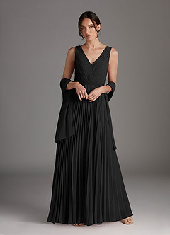 Azazie Kris Mother of the Bride Dresses Black A-Line Sequins Chiffon Dress image1