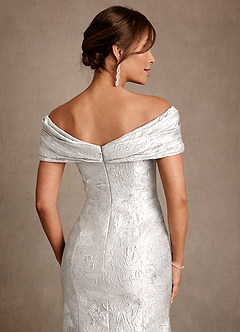 Azazie Adrian Venta Final Vestido de Jacquard De Plata de Jacquard Floral de Corte Recto con Vestidos sin tirantes image6