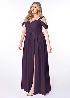 Azazie Lianne Bridesmaid Dresses Plum A-Line Off the Shoulder Chiffon Dress image10