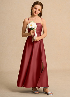 Azazie Pebbles Girls Formal Flower Girl Dresses Rust A-Line Pleated Matte Satin Dress image6