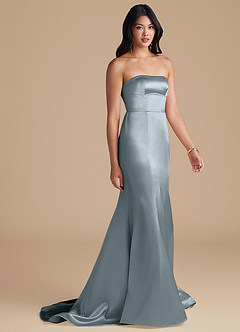 Azazie Aura Bridesmaid Dresses Dusty Blue Mermaid Metallic Satin Convertible Dress image5