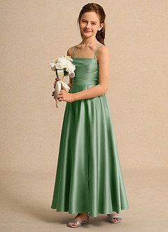 Azazie Pebbles Girls Formal Flower Girl Dresses Matcha A-Line Pleated Matte Satin Dress image5