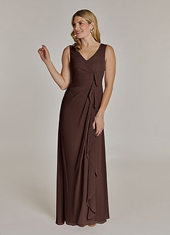 Azazie Manuella Mère de la mariée Robes Robe Trapèze en Mousseline de soie Col V plissé Ganache image4